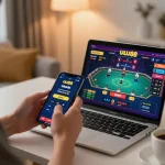 Engaging mobile gaming experience on uu88 okwin app, showcasing user interaction at stylish home setup