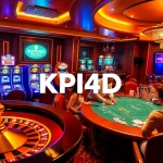 KPI4D gaming scene featuring an elegant roulette wheel and vibrant slot machines in a high-end casino atmosphere.