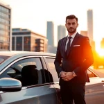 Chauffeur Hire in luxurious sedan with a professional driver in an upscale urban setting