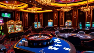 Experience the thrill of đăng nhập qq88 with vibrant casino visuals showcasing slot machines and roulette.