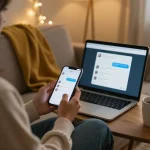 Engaging sex chat ai conversation on a smartphone in a cozy setting with warm lighting and inviting atmosphere.