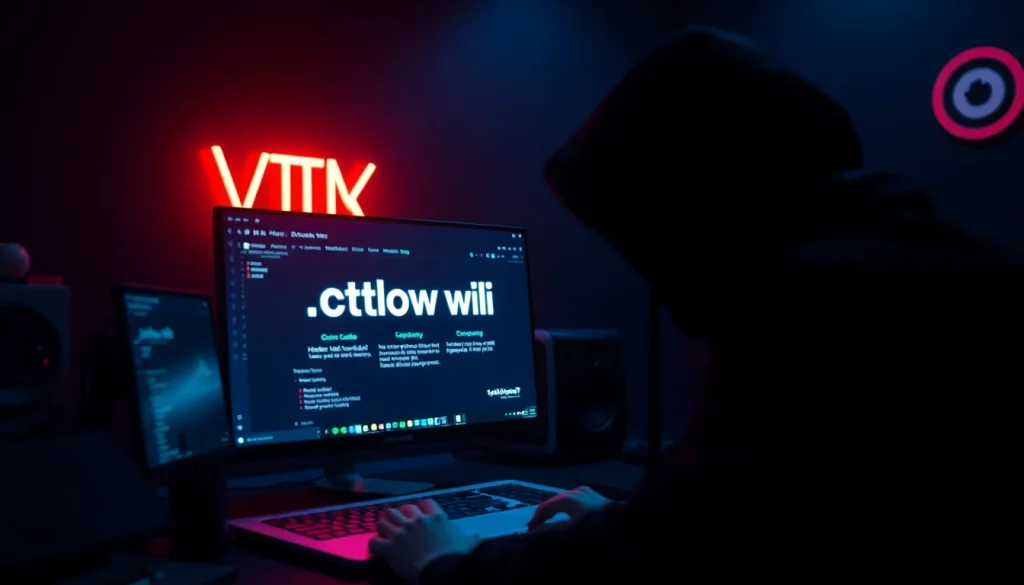The hidden wiki tor network scene showing a user browsing deep web with ambient lighting and digital elements.