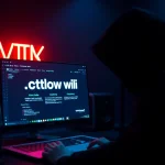 The hidden wiki tor network scene showing a user browsing deep web with ambient lighting and digital elements.