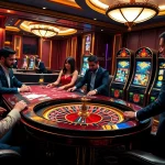 A dynamic gaming scene featuring pg soft slots and poker players enjoying a luxurious casino atmosphere.