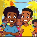 A colorful illustration of African American cartoons featuring characters like Huey and Riley Freeman, celebrating diversity in animation.