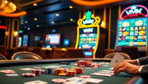 Engaging gambling scene illustrating the MV88 game experience with poker table and slot machine.