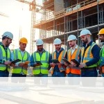 Construction workforce training session showing diverse workers in action on-site, enhancing skills.
