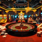Adegan kasino dinamis yang menampilkan roda roulette dan slip taruhan, menyoroti pengalaman togel online.