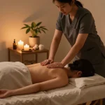 부천 출장마사지 in a tranquil home setting with a therapist providing soothing care.
