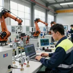 Engineer working with Endress hauser instrumentation in a high-tech industrial facility