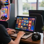 Situs Slot Gacor online gaming session with a player focused on vibrant slot game interface.