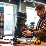 Fitting a custom boot at a custom boot fitting ski shop to ensure optimal performance.
