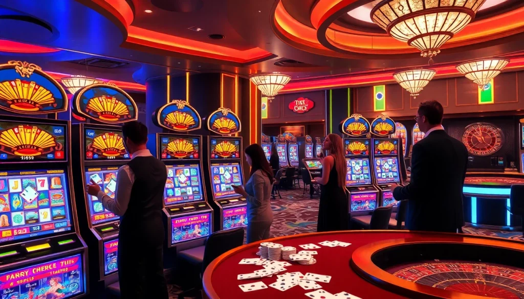 Players enjoying the immersive experience of a pragmatic slot game in a luxurious casino environment.