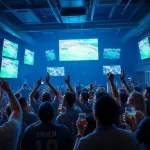 Exciting scene of sports fans watching events live at 토토스토리 themed sports bar.