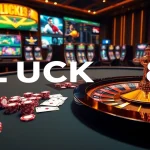 Experience the excitement at LUCK8's luxurious casino table with poker chips and roulette.