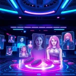 Engaging NSFW AI chat platform showcasing holographic characters and interactive virtual experience.