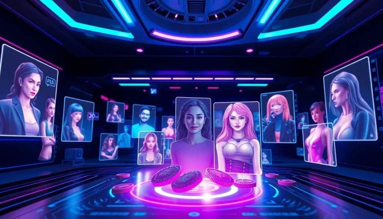 Engaging NSFW AI chat platform showcasing holographic characters and interactive virtual experience.