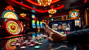 Players enjoying SHBET's exciting casino games at a luxurious online gambling setup.