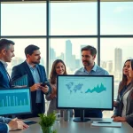 Engaged team analyzing enterprise search tools in a modern office environment.