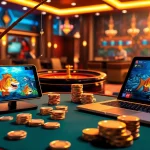 Bắn cá đổi thưởng graphics showcasing vibrant gaming action and a lively casino atmosphere, emphasizing excitement and potential rewards.
