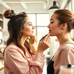 Enhance your skills with makeup courses featuring a professional artist in a vibrant studio setting.