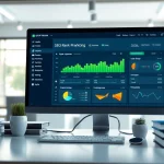 Analyze SEO Rank Tracker data in a modern digital marketing workspace filled with analytics.