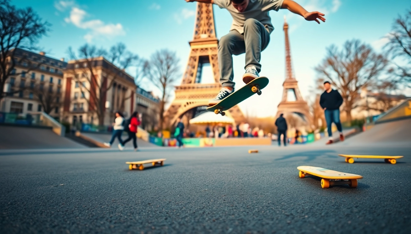 Skateboarder tricks at a Paris skate ecole highlighting vibrant culture and skill.