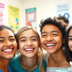 Teen teeth straightening Hawthorn showcases happy teens with beautiful smiles post-treatment in an orthodontic clinic.