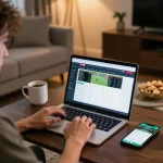 Placing bets on fb88 com from a stylish home setup with laptop and smartphone.