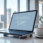 Explore the benefits of a global business directory website on a sleek digital device in a professional setting.