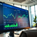 Analyze forex trends and performance with Sway Markets on a trading desk in a modern office.