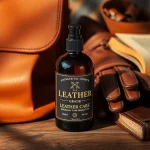 Applying museum-grade leather care to rejuvenate vintage leather items in warm, inviting light.
