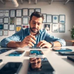 Cash for phones Bryant AR service with professional buyer evaluating smartphones in a bright office.
