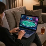 Engaging with SUNWIN LINK for live casino experiences at home, highlighting user-friendly gameplay.