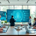 Engage with an innovative enterprise ai assistant in a vibrant office setting.