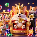 Engage in sex video chat with dynamic gambling elements, including slot reels and a corgi throne.