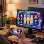 Engaging gameplay on slot gacor 2026 displayed on smartphone by a player in cozy home setting.