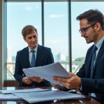 Consultation with Sarasota injury lawyer in modern office, highlighting legal support and professionalism.