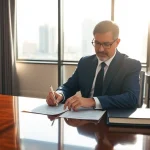 Consult a Miami high net worth divorce lawyer working in an upscale office, ensuring expert legal guidance.