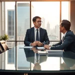 Engaging conversation with a Washington DC Venture Capital Lawyer in a modern law office setting.
