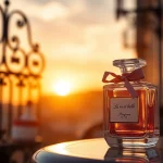 Captivating display of La vi est belle fragrance bottle against a vintage Paris backdrop.
