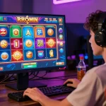 Engaged player exploring online slot options in a vibrant gaming environment