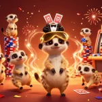 Spin to win at the slot machines in this lively 3D meerkat casino scene.