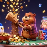 Jouer au poker en ligne avec des personnages captivants dans une scène dynamique de gains en or.