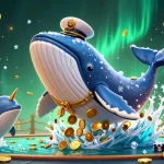 Profitez de l'excitation d'un casino en ligne sans wager avec des personnages animés sous un ciel auroral vibrant.