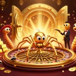 Placer des paris au casino en ligne sans wager avec une araignée d'or et un croupier centipède.