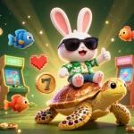 Exploitez les offres de casino en ligne sans wager avec un adorable lapin chanceux et une tortue en or.