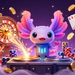 Plongez dans l'univers du casino en ligne sans wager avec un DJ axolotl vibrant et des créatures sous-marines dans une animation brillante.