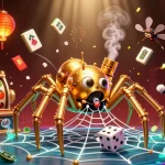 Jouez à casino en ligne sans wager, découvrez une scène riche avec une araignée steampunk et des éléments de jeu.