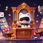 Illustrez le casino en ligne sans wager avec un chat fantôme au piano et des acrobaties de souris.